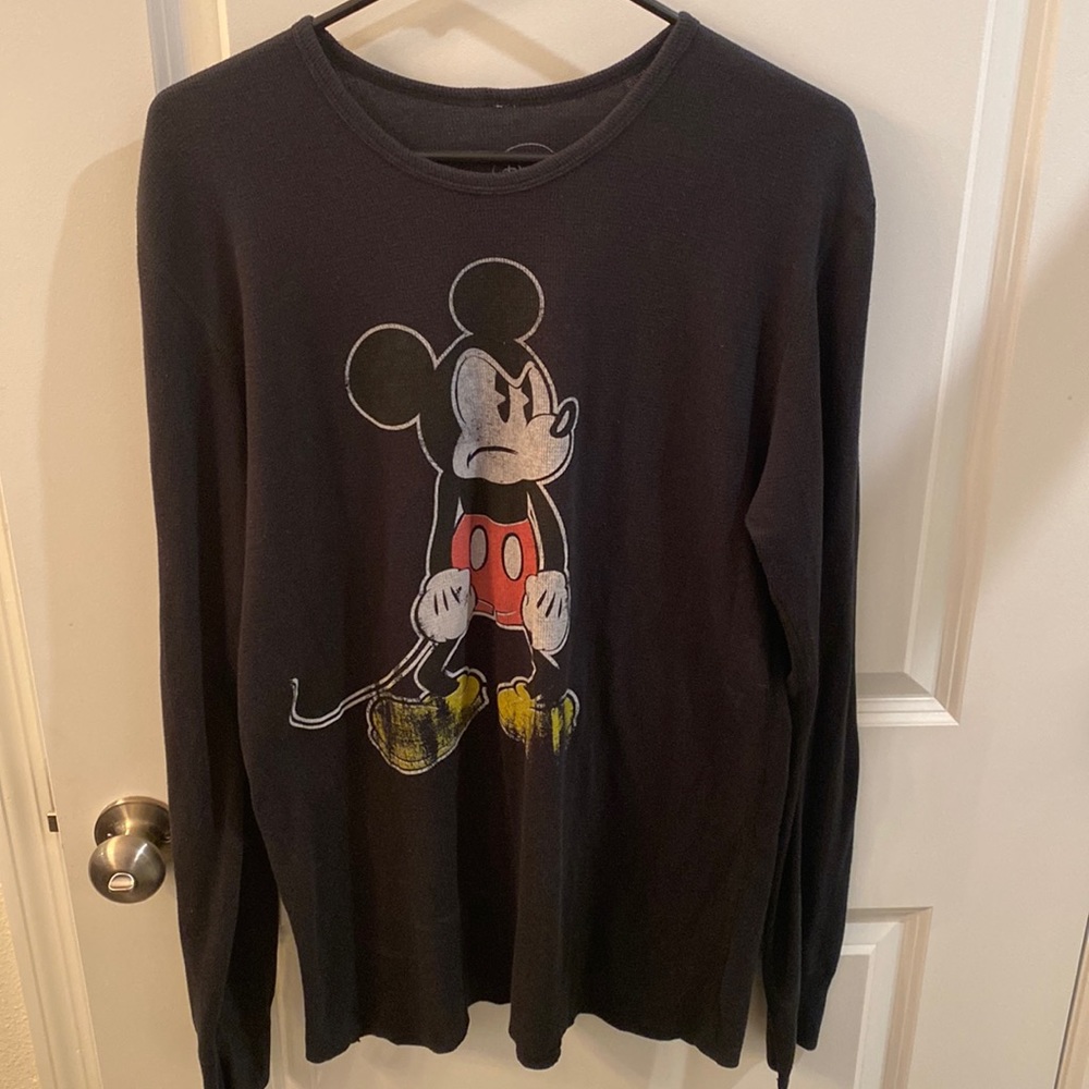 Disney Black Mad Mickey Mouse distressed long sleeve Sz Xl